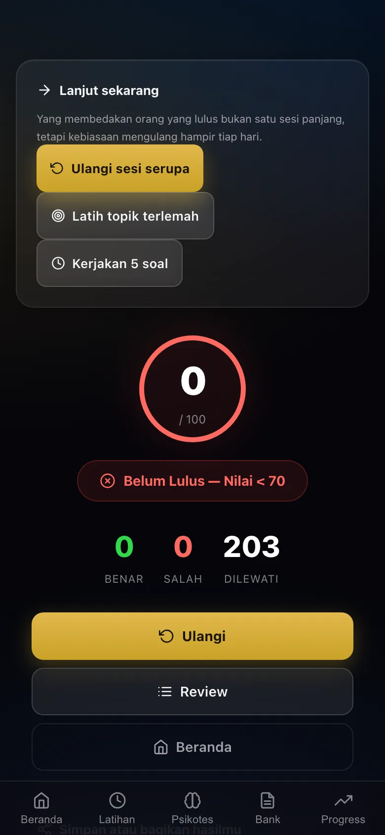 Aplikasi SiapPsikotes di iPhone: hasil tes kepribadian lima sifat dengan penjelasan